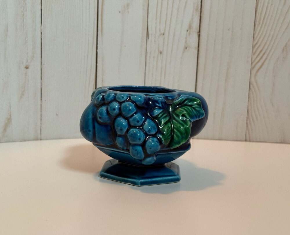 Vintage Inarco Mood Indigo Blue Embossed Fruit Sugar Bowl / Condiment Jar Japan